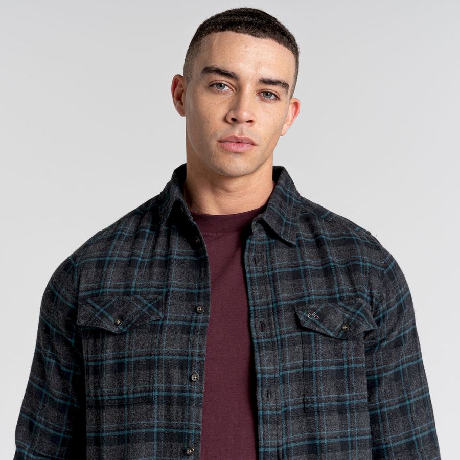 Black Craghoppers Kiwi IV Long Sleeved Check Men's Shirts | HLK5970FZ