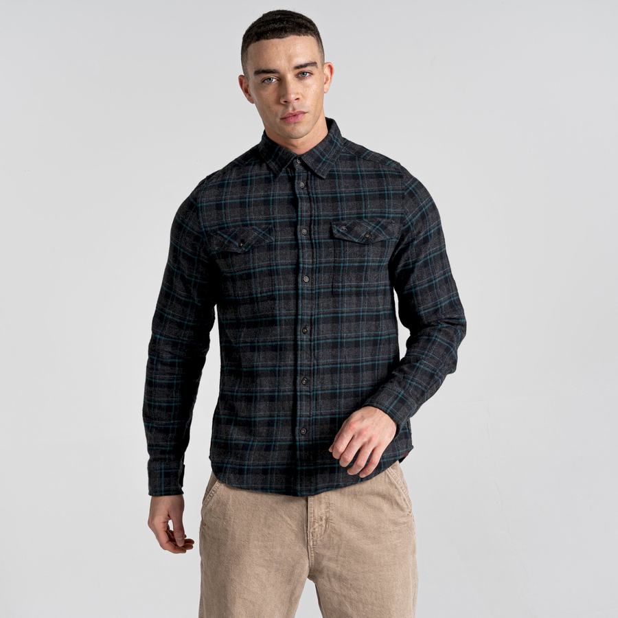 Black Craghoppers Kiwi IV Long Sleeved Check Men's Shirts | HLK5970FZ