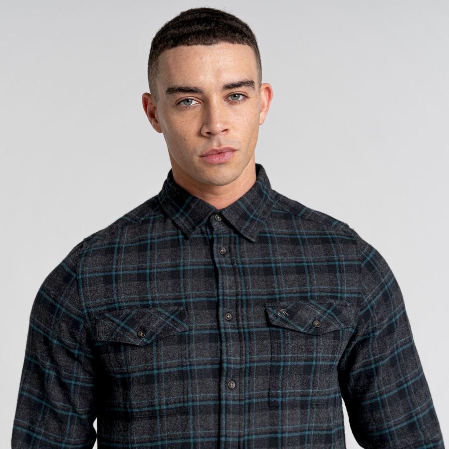 Black Craghoppers Kiwi IV Long Sleeved Check Men's Shirts | HLK5970FZ