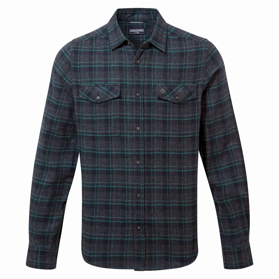 Black Craghoppers Kiwi IV Long Sleeved Check Men\'s Shirts | HLK5970FZ