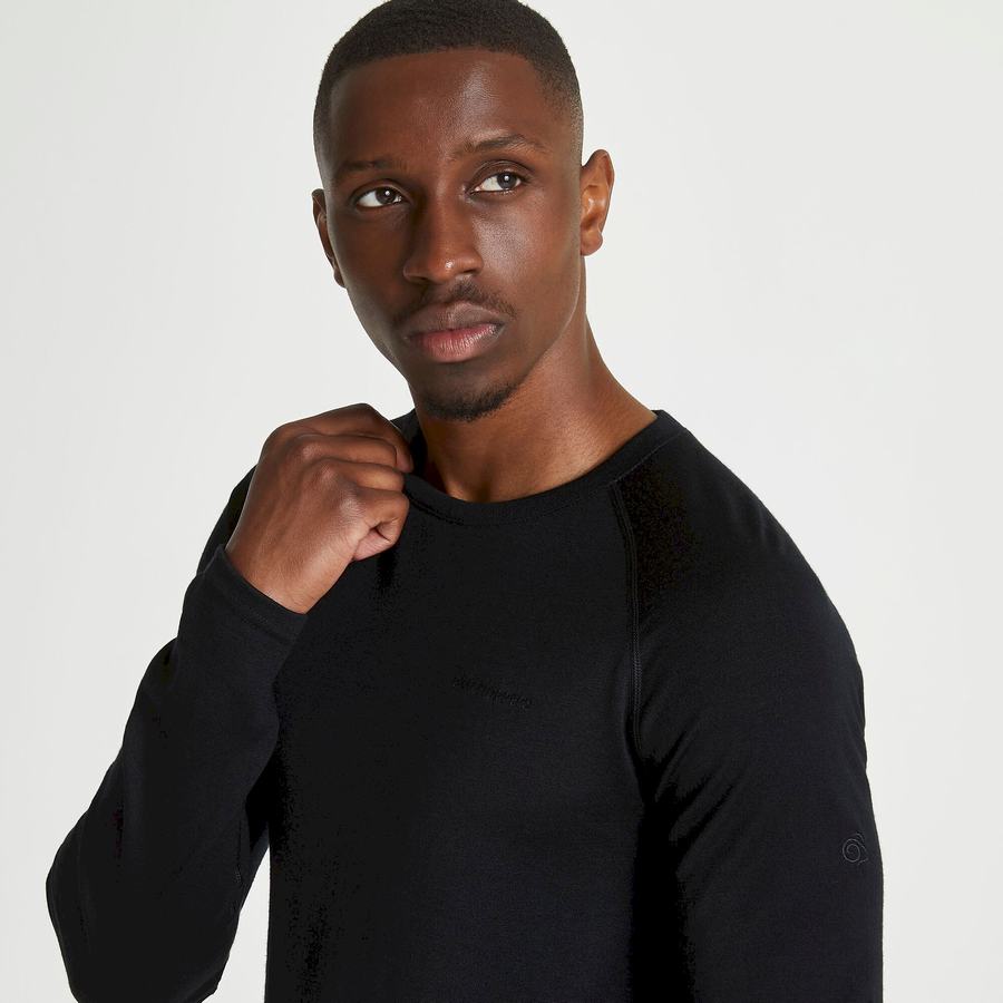 Black Craghoppers Merino Crew Neck Long Sleeved Baselayer II Men's T-Shirts | QPJ8848ZY