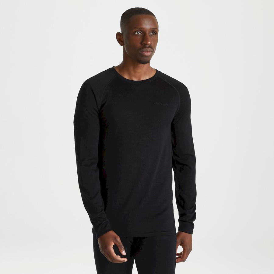 Black Craghoppers Merino Crew Neck Long Sleeved Baselayer II Men's T-Shirts | QPJ8848ZY