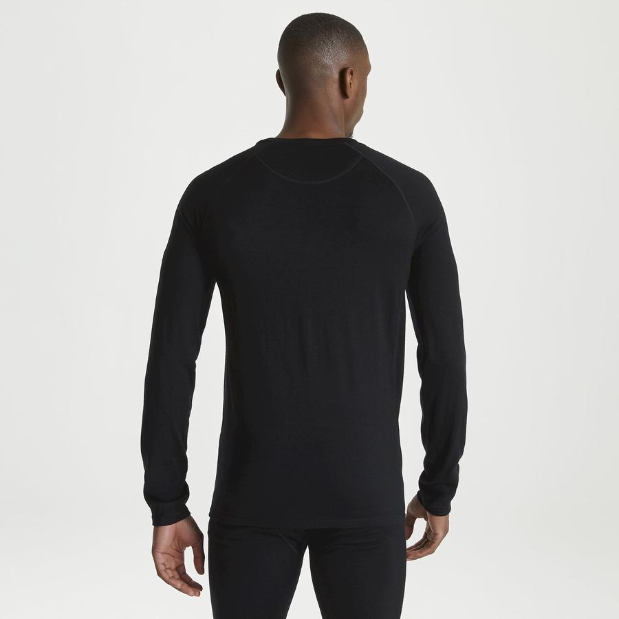 Black Craghoppers Merino Crew Neck Long Sleeved Baselayer II Men's T-Shirts | QPJ8848ZY