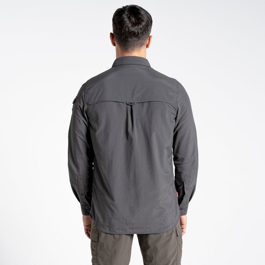 Black Craghoppers NosiLife Adventure II Long Sleeved Men's Shirts | UJR1322BK