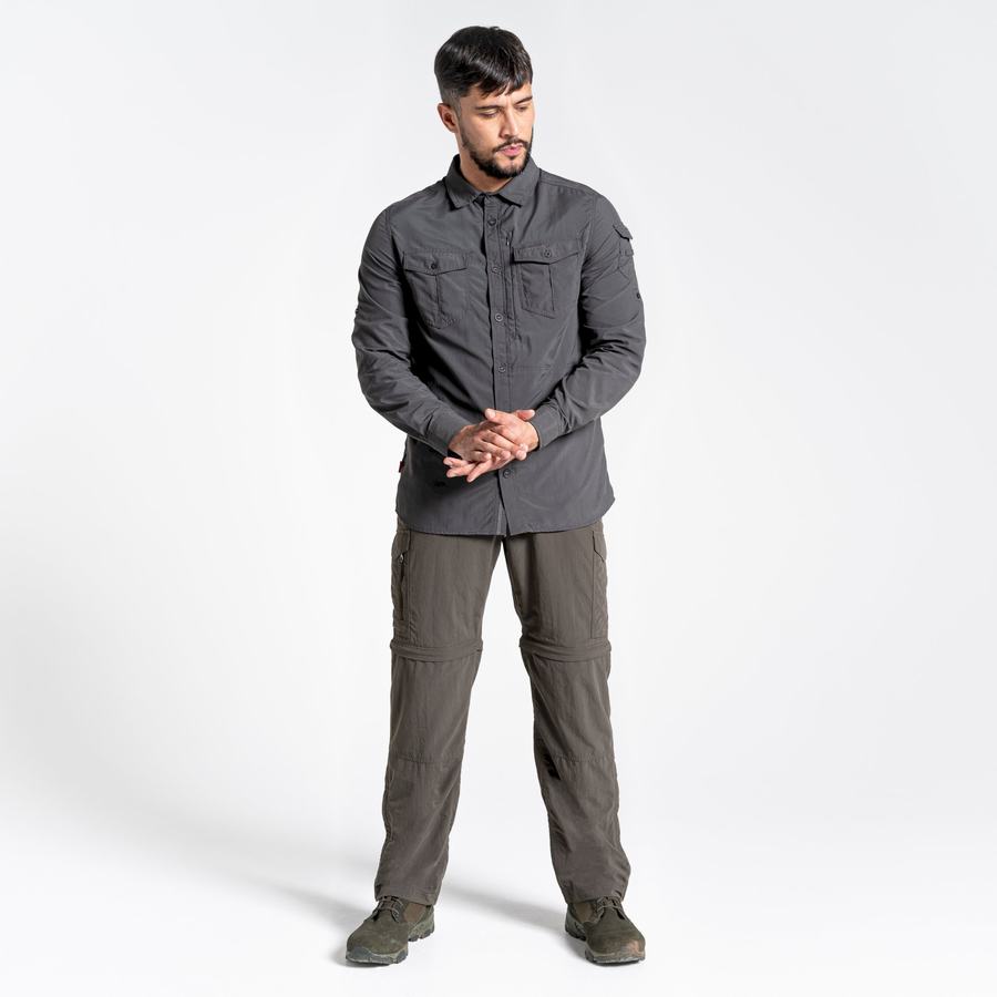 Black Craghoppers NosiLife Adventure II Long Sleeved Men's Shirts | UJR1322BK