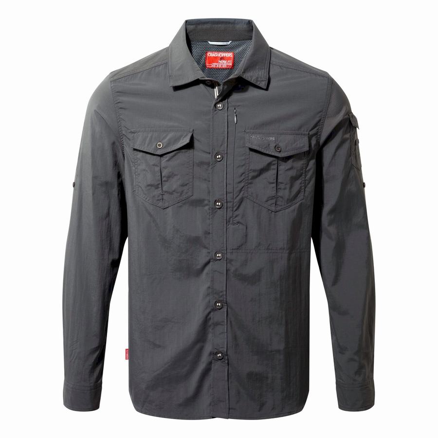 Black Craghoppers NosiLife Adventure II Long Sleeved Men's Shirts | UJR1322BK