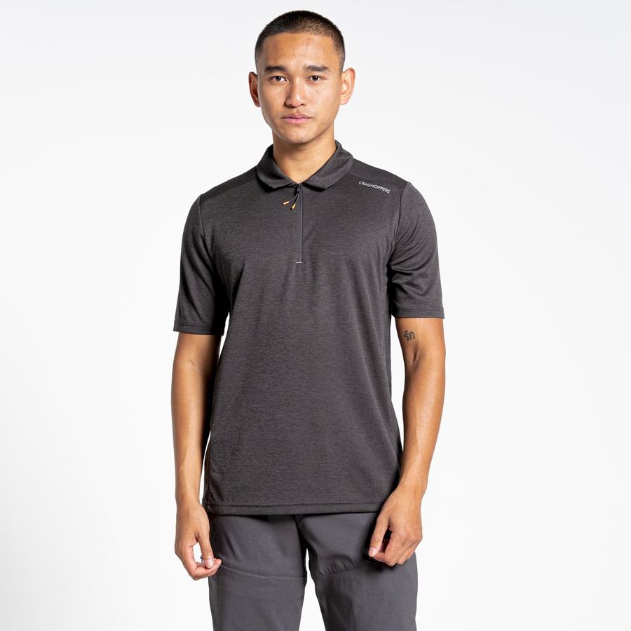 Black Craghoppers NosiLife Pro Active Short Sleeved Polo Men's T-Shirts | UEA3777KA