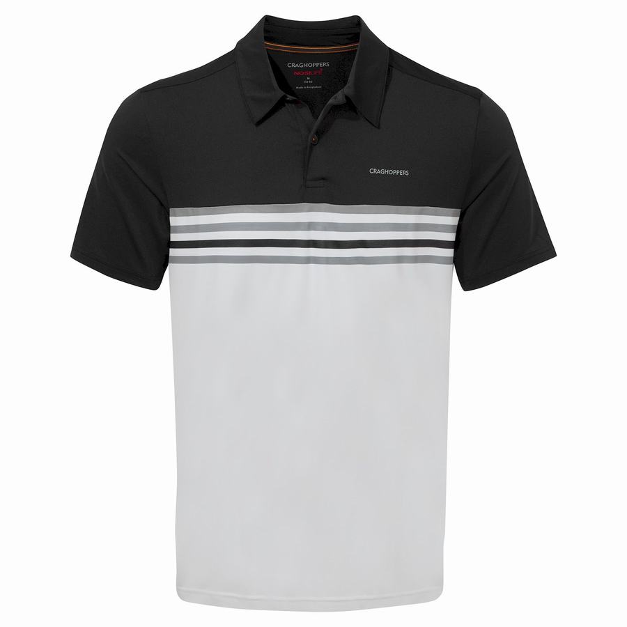 Black White Craghoppers NosiLife Pro Short Sleeved Polo Men's T-Shirts | WBA6446FG