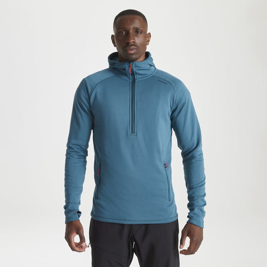 Blue Craghoppers Dynamic Hooded Half Zip Winter Men's Sweaters | RGT4350XZ