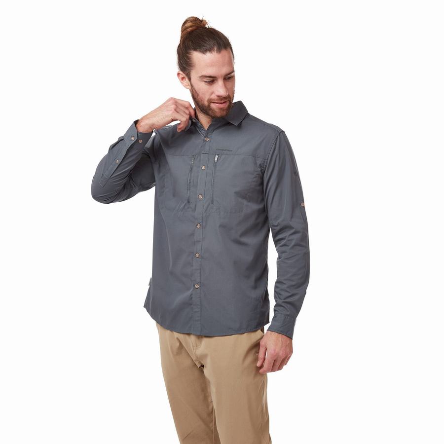 Blue Craghoppers Kiwi Boulder Long Sleeved Men's Shirts | EPY9664HP