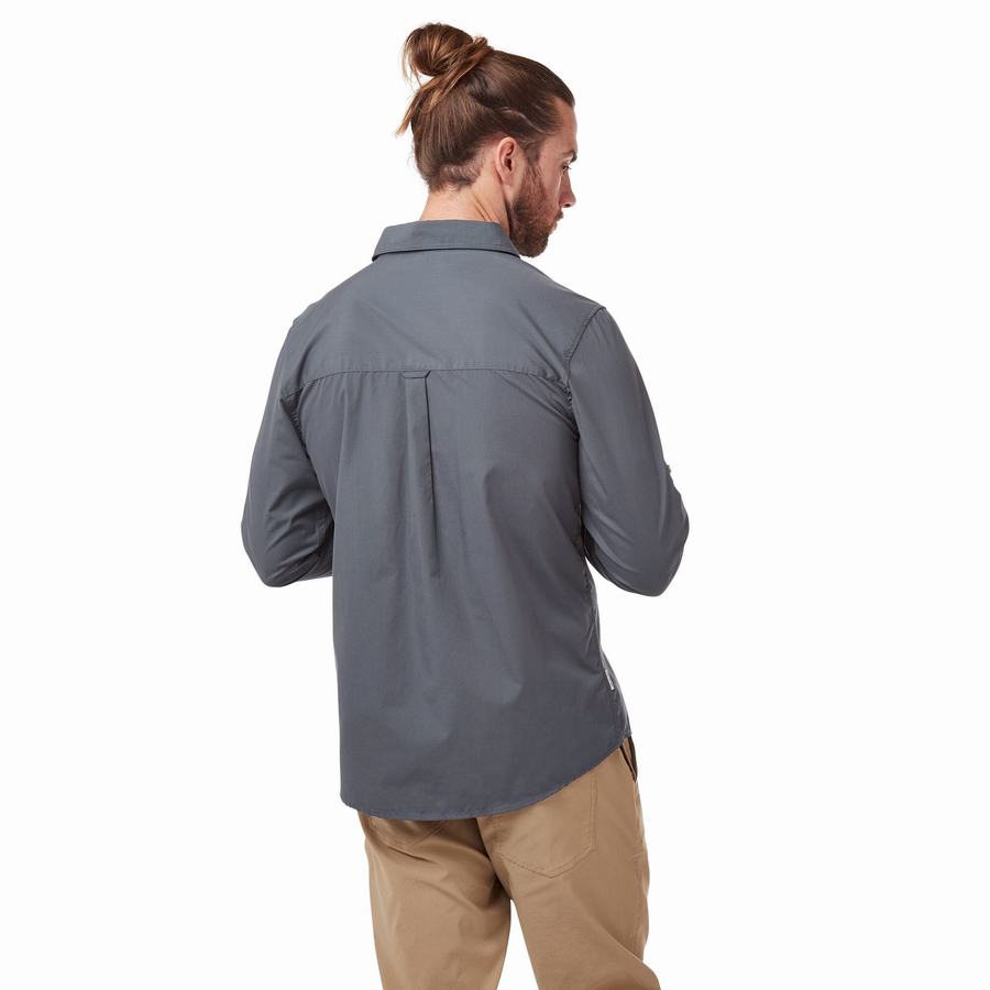 Blue Craghoppers Kiwi Boulder Long Sleeved Men's Shirts | EPY9664HP