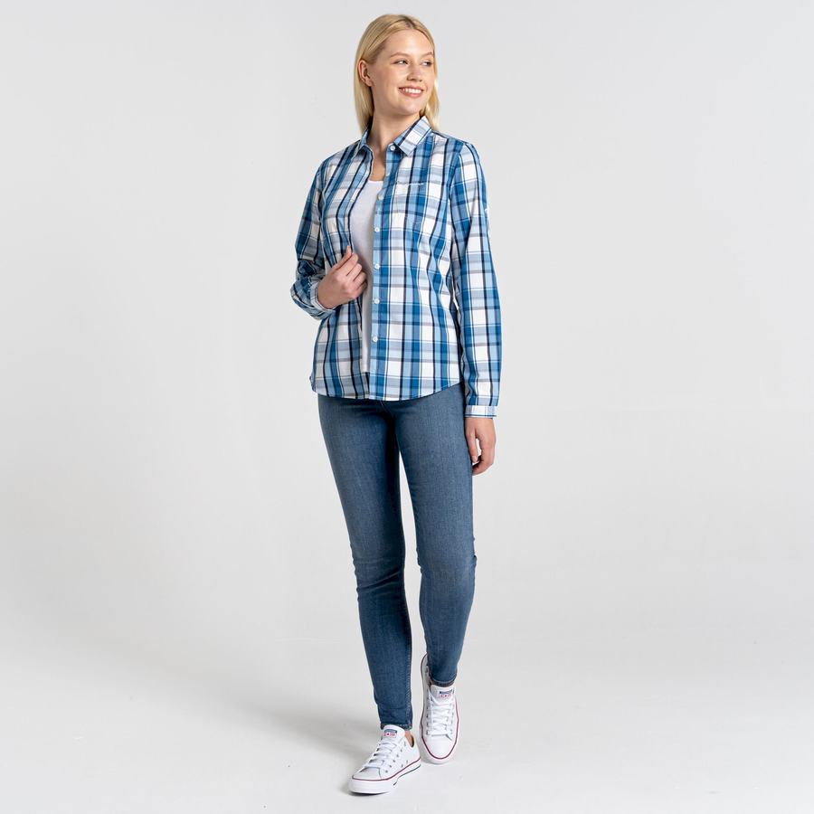 Blue Craghoppers Kiwi II Long Sleeved Women's Shirts | GSF5818OD