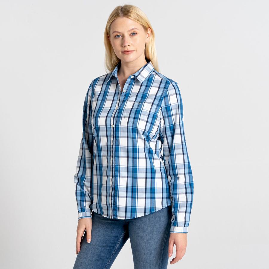 Blue Craghoppers Kiwi II Long Sleeved Women's Shirts | GSF5818OD