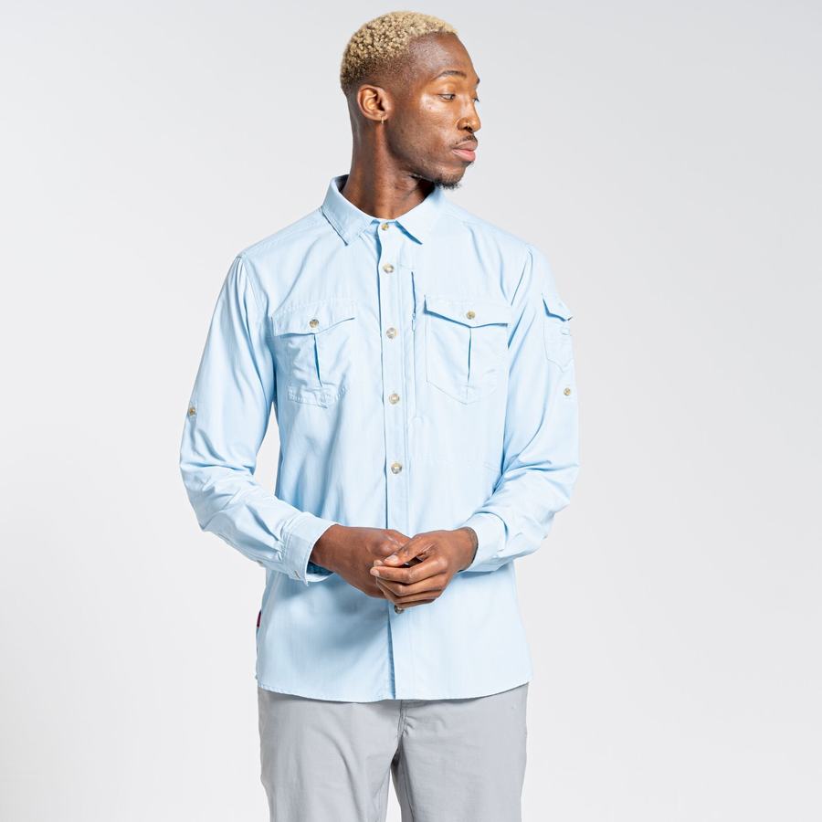 Blue Craghoppers NosiLife Adventure II Long Sleeved Men's Shirts | JKI1341TH