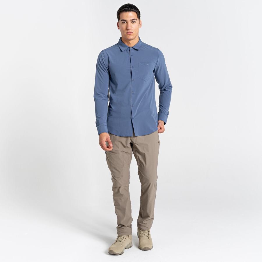 Blue Craghoppers NosiLife Hedley Long Sleeved Men's Shirts | LAJ113ZD