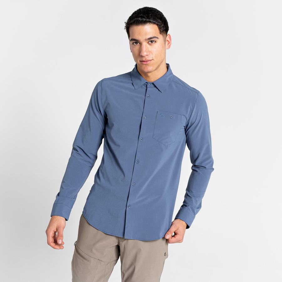 Blue Craghoppers NosiLife Hedley Long Sleeved Men's Shirts | LAJ113ZD