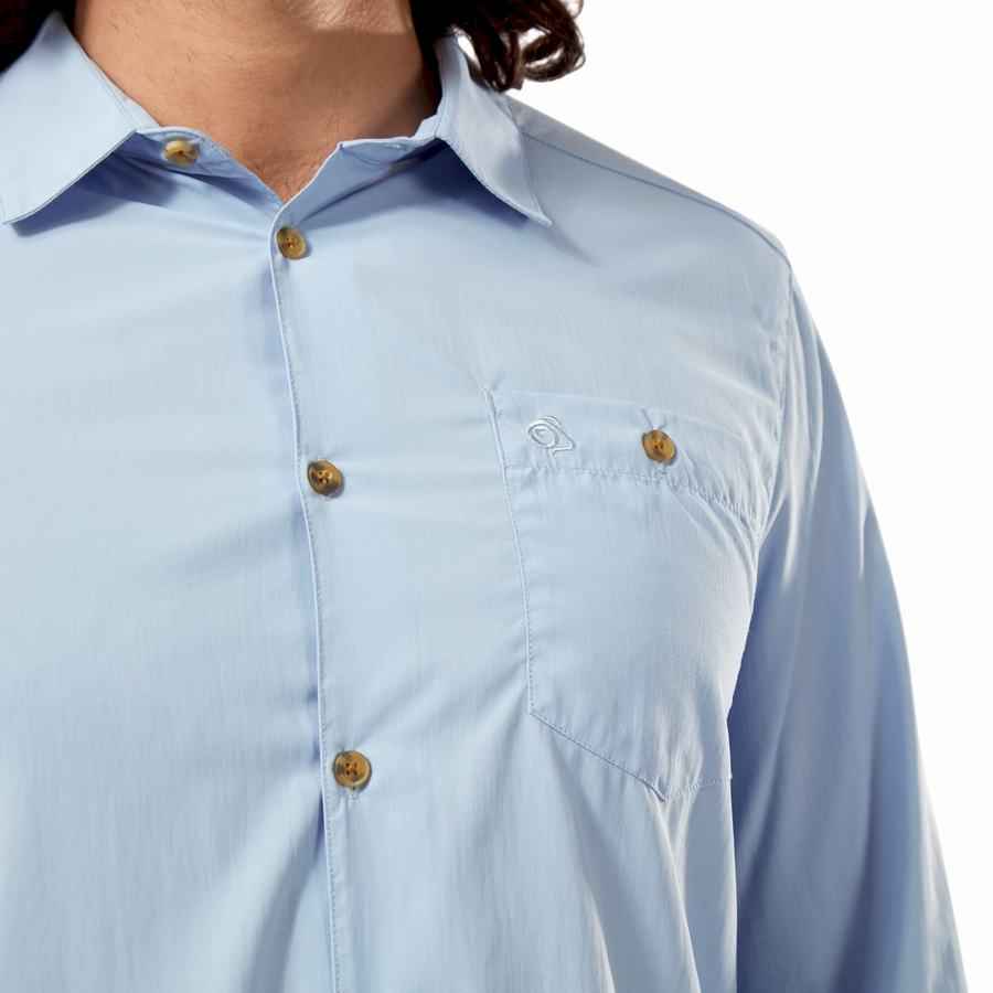 Blue Craghoppers NosiLife Nuoro Long Sleeved Men's Shirts | KAU3090AT