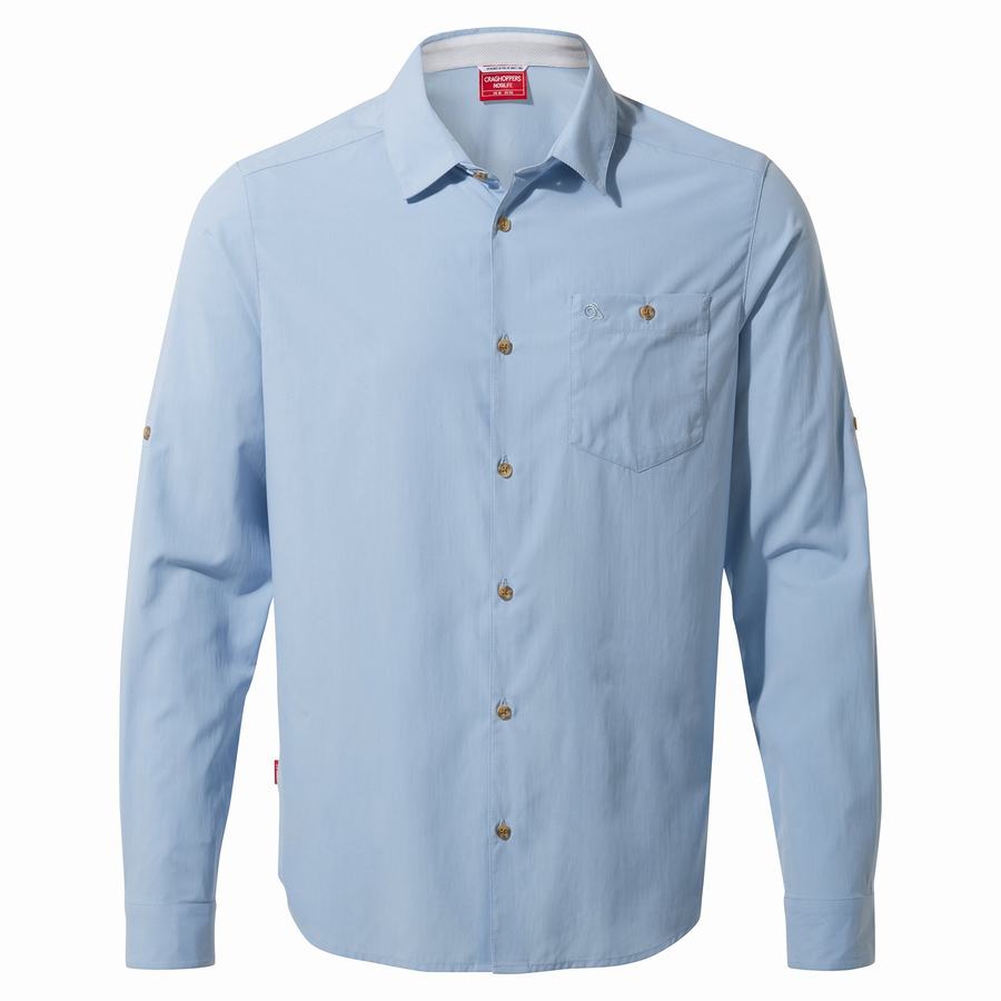 Blue Craghoppers NosiLife Nuoro Long Sleeved Men's Shirts | KAU3090AT