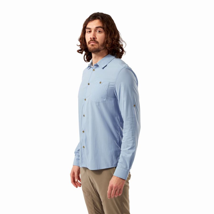 Blue Craghoppers NosiLife Nuoro Long Sleeved Men's Shirts | KAU3090AT