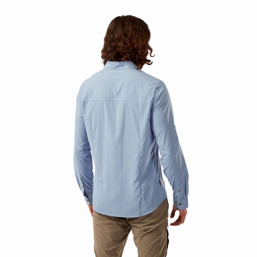 Blue Craghoppers NosiLife Nuoro Long Sleeved Men's Shirts | KAU3090AT