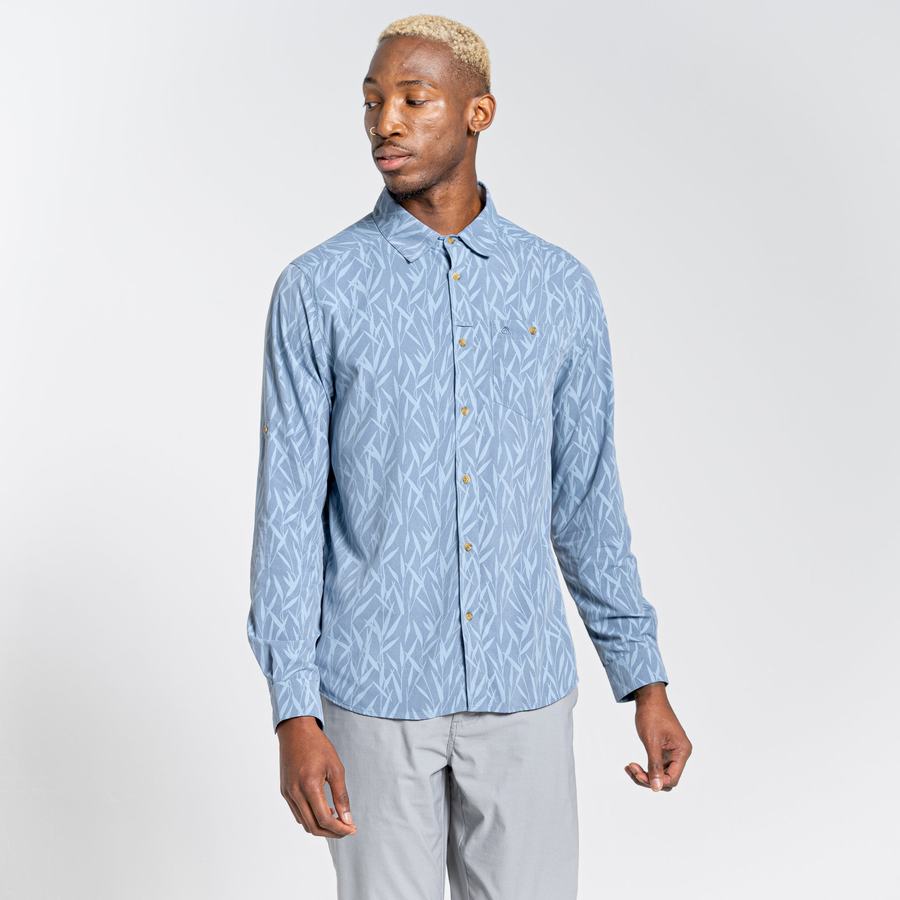 Blue Craghoppers NosiLife Pinyon Long Sleeved Men's Shirts | XJM781IT