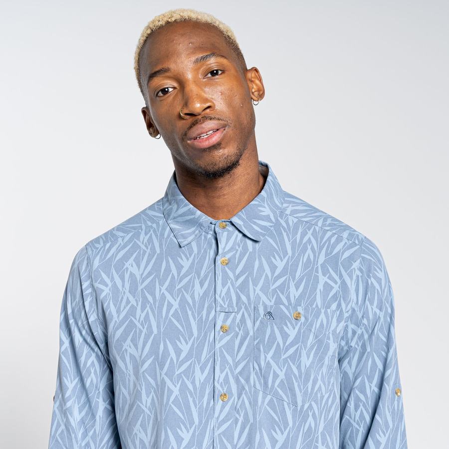 Blue Craghoppers NosiLife Pinyon Long Sleeved Men's Shirts | XJM781IT