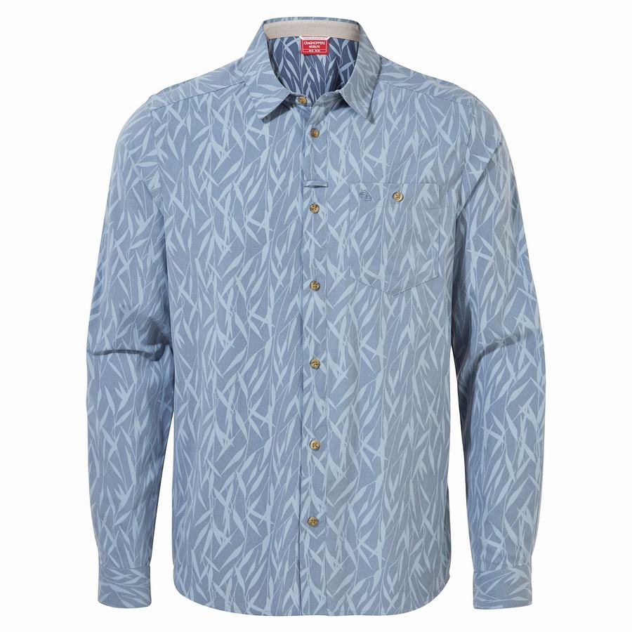 Blue Craghoppers NosiLife Pinyon Long Sleeved Men's Shirts | XJM781IT