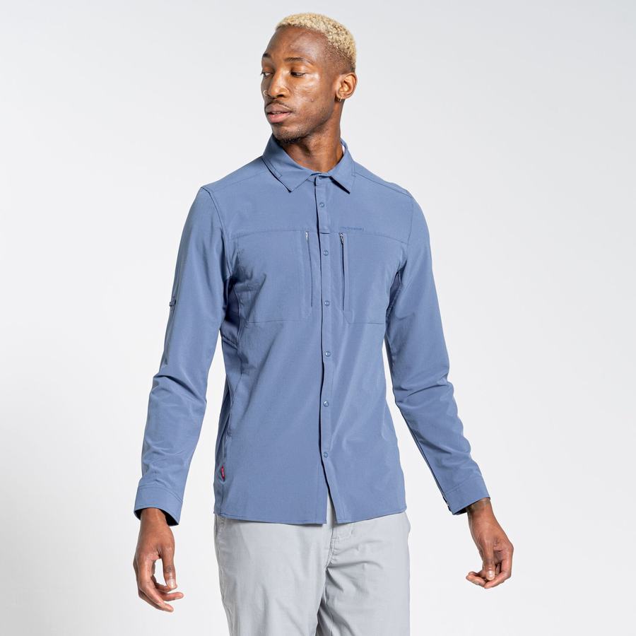 Blue Craghoppers NosiLife Pro IV Long Sleeved Men's Shirts | QMN7157RS