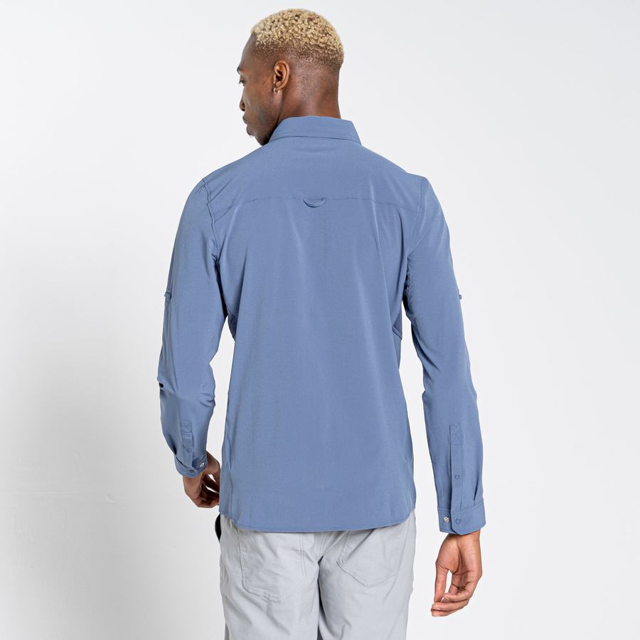 Blue Craghoppers NosiLife Pro IV Long Sleeved Men's Shirts | QMN7157RS