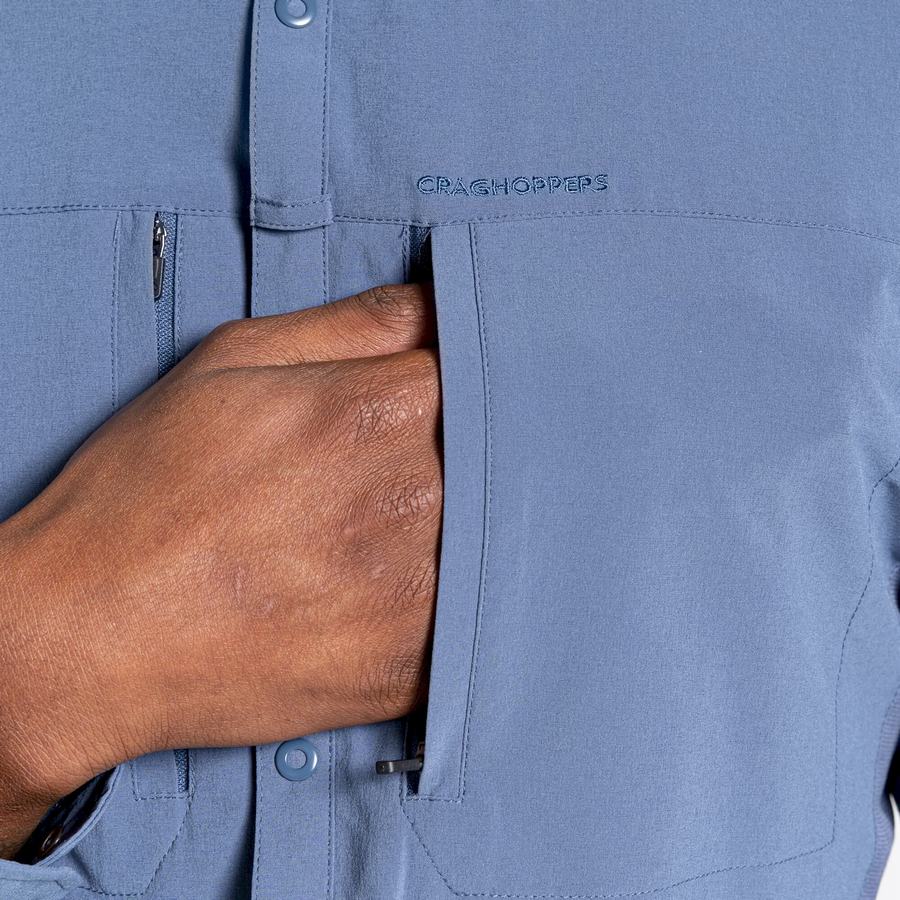 Blue Craghoppers NosiLife Pro IV Long Sleeved Men's Shirts | QMN7157RS