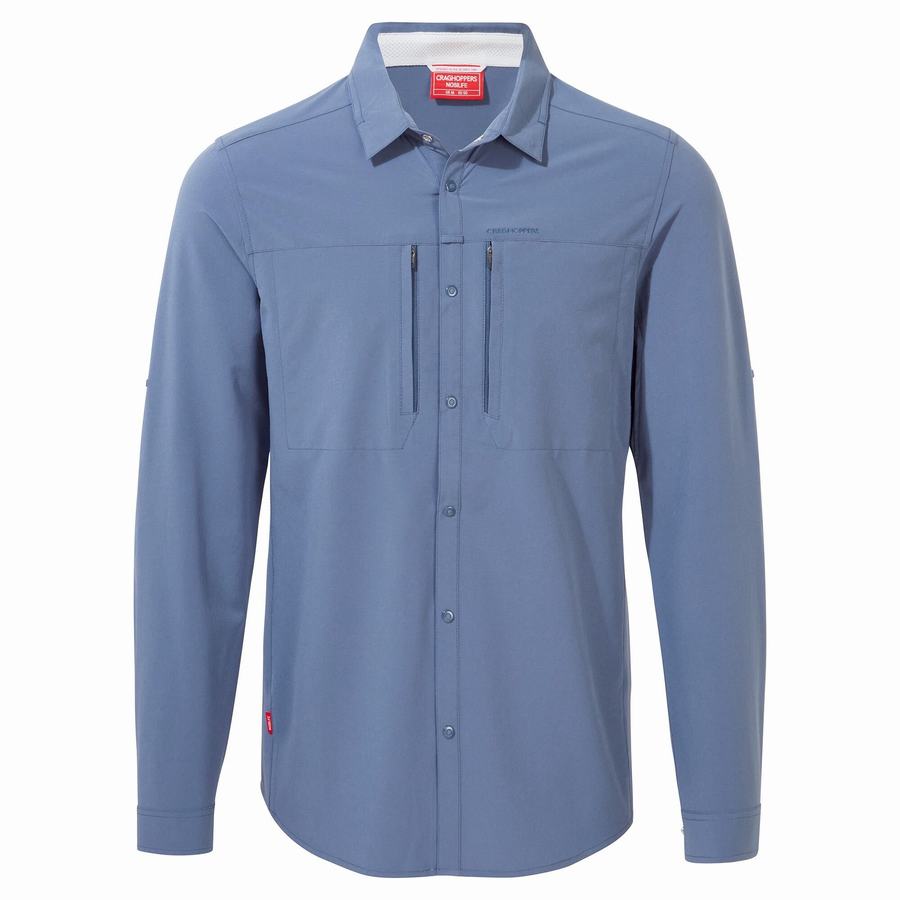 Blue Craghoppers NosiLife Pro IV Long Sleeved Men's Shirts | QMN7157RS