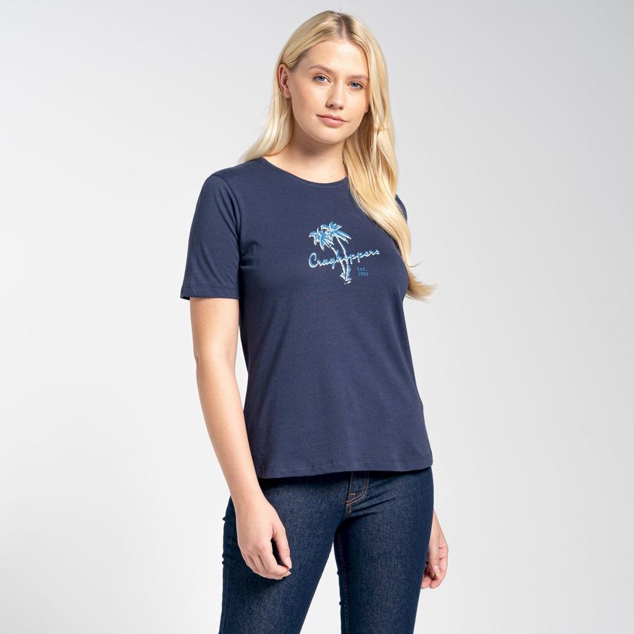 Blue Navy Craghoppers Ally Short Sleeved Women's T-Shirts | YFH8566MR