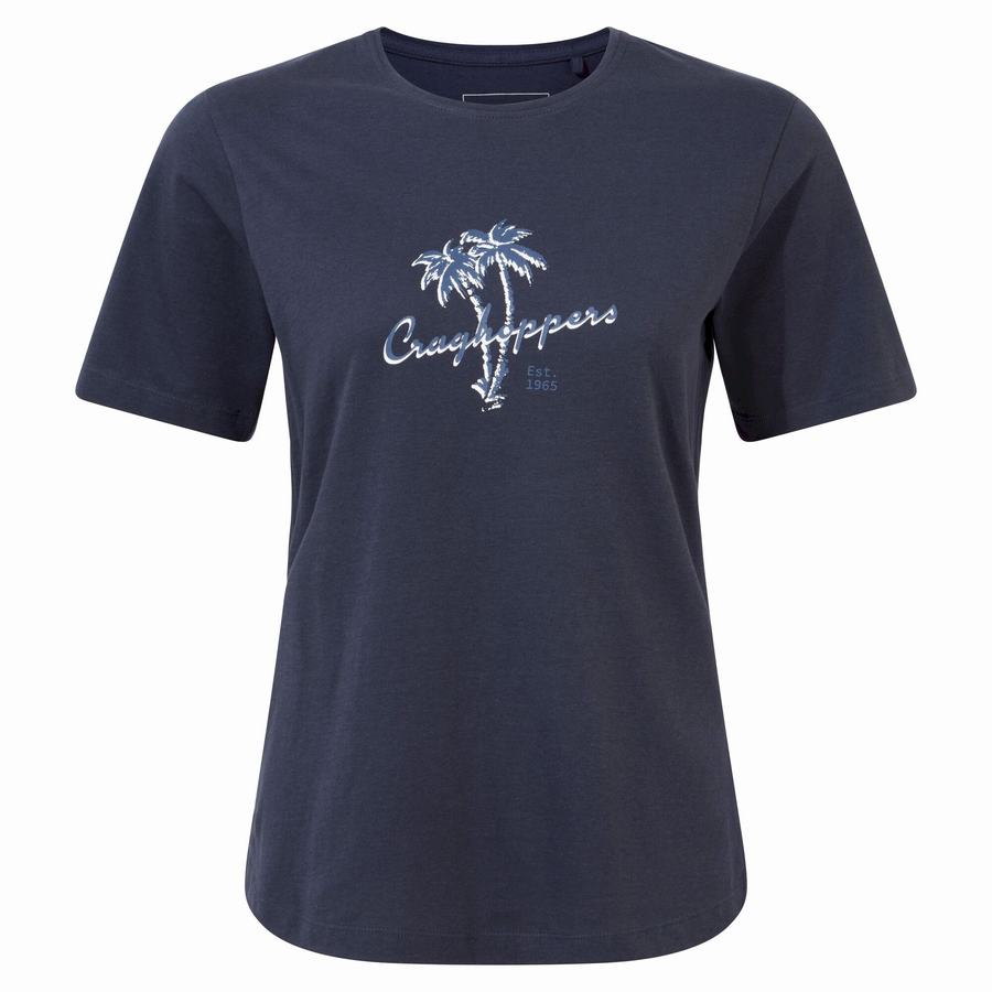 Blue Navy Craghoppers Ally Short Sleeved Women's T-Shirts | YFH8566MR