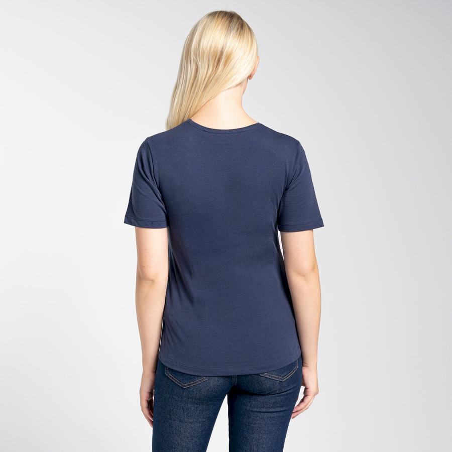 Blue Navy Craghoppers Ally Short Sleeved Women's T-Shirts | YFH8566MR