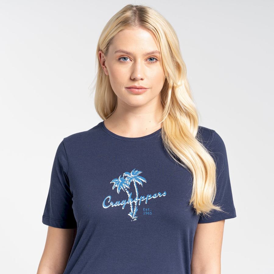 Blue Navy Craghoppers Ally Short Sleeved Women's T-Shirts | YFH8566MR