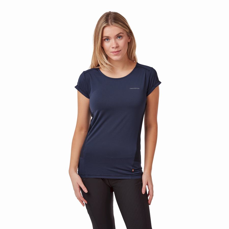 Blue Navy Craghoppers Atmos Short Sleeved Women's T-Shirts | WWU2279SV