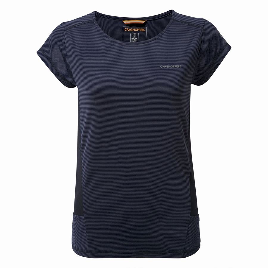 Blue Navy Craghoppers Atmos Short Sleeved Women\'s T-Shirts | WWU2279SV