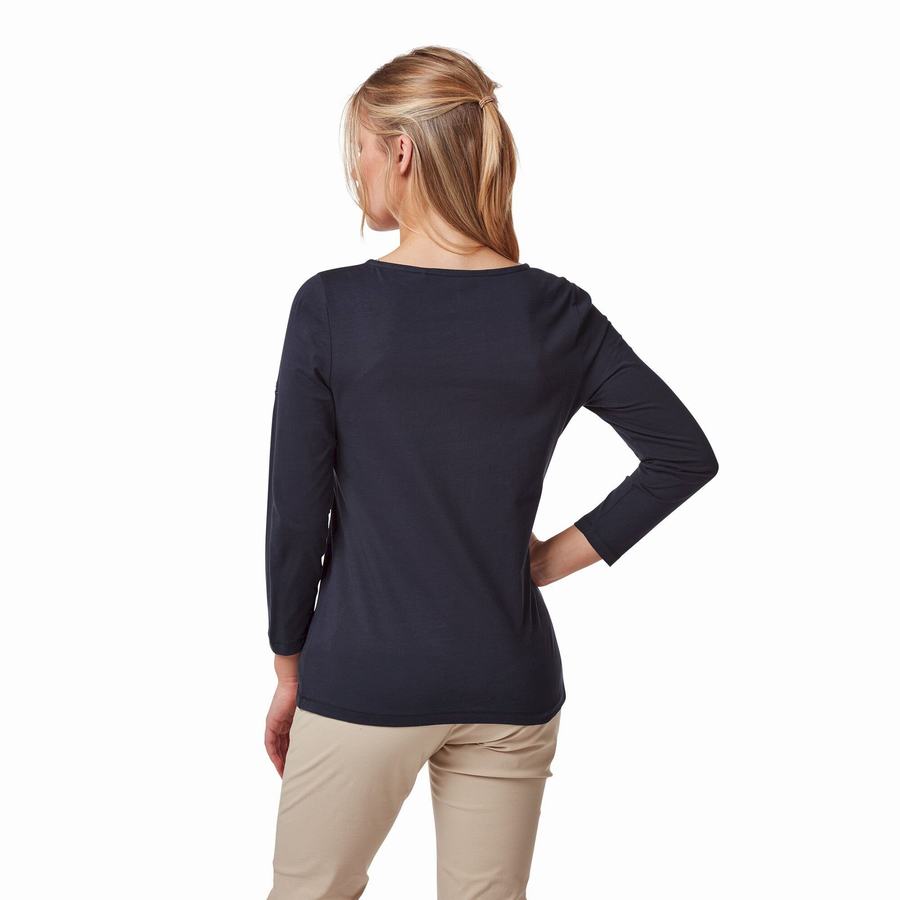 Blue Navy Craghoppers Blanca 3/4 Sleeved Top Women's T-Shirts | GAP3746YC