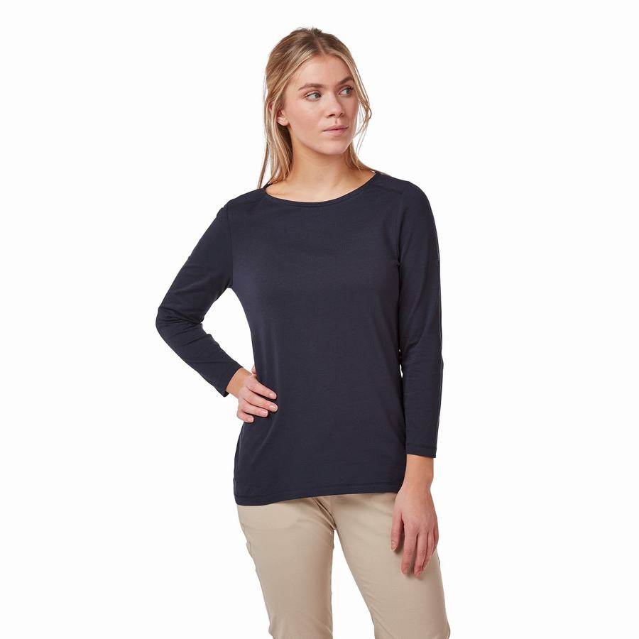 Blue Navy Craghoppers Blanca 3/4 Sleeved Top Women's T-Shirts | GAP3746YC