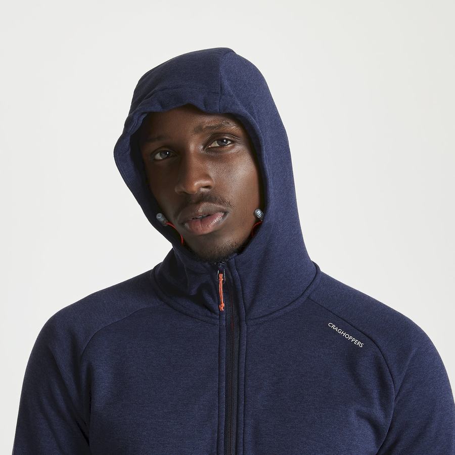 Blue Navy Craghoppers Dynamic Hooded Half Zip Men's T-Shirts | DRU335GB