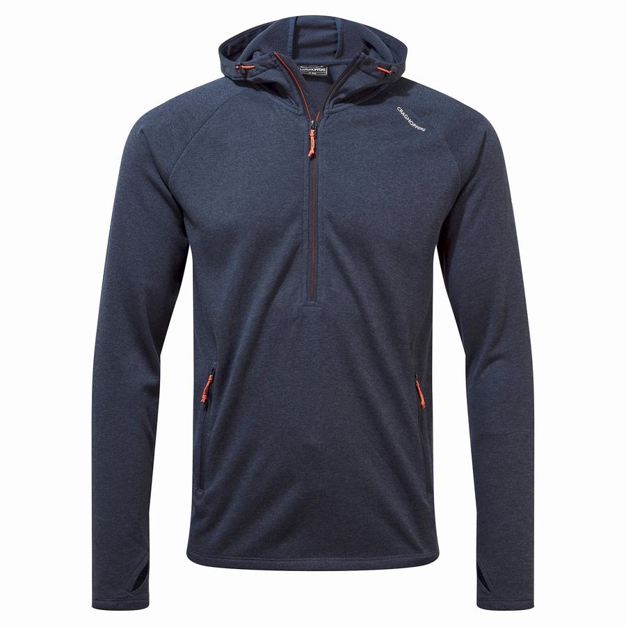 Blue Navy Craghoppers Dynamic Hooded Half Zip Men's T-Shirts | DRU335GB