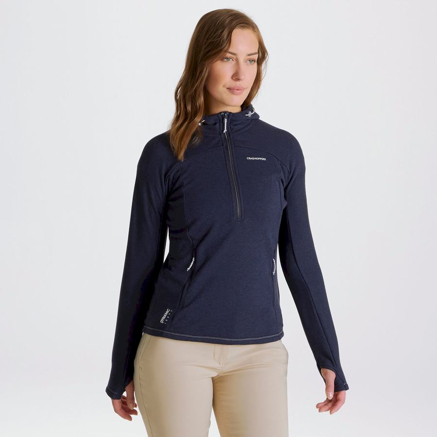 Blue Navy Craghoppers Dynamic Hooded Half Zip Women's T-Shirts | SFB3740HN