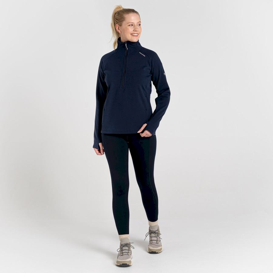 Blue Navy Craghoppers Dynamic Pro Half Zip Women's Sweaters | UPR3921VX