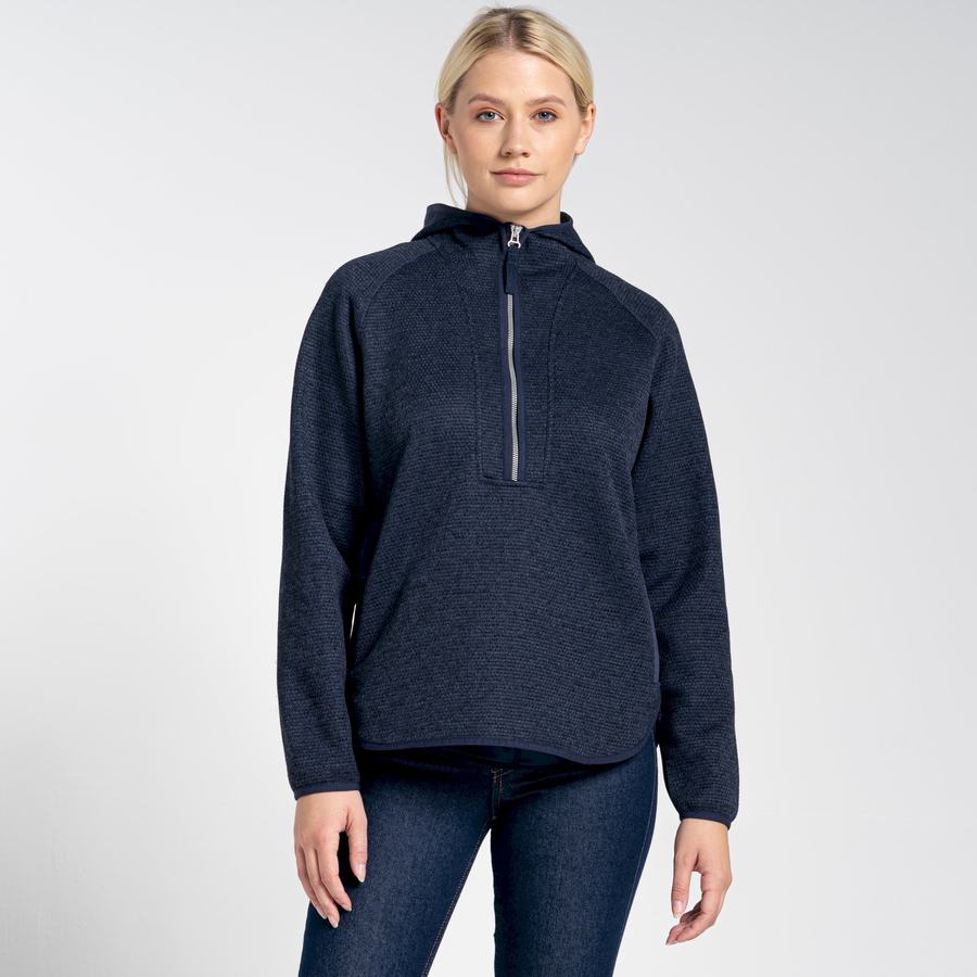 Blue Navy Craghoppers Elena Hooded Half Zip Women's Sweaters | XOQ6098OP