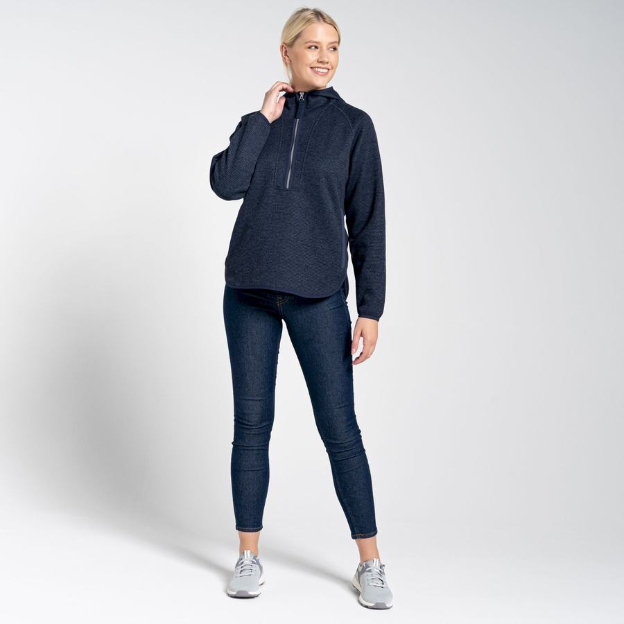 Blue Navy Craghoppers Elena Hooded Half Zip Women's Sweaters | XOQ6098OP