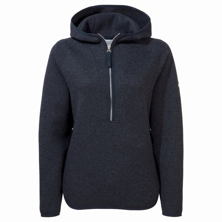 Blue Navy Craghoppers Elena Hooded Half Zip Women's Sweaters | XOQ6098OP