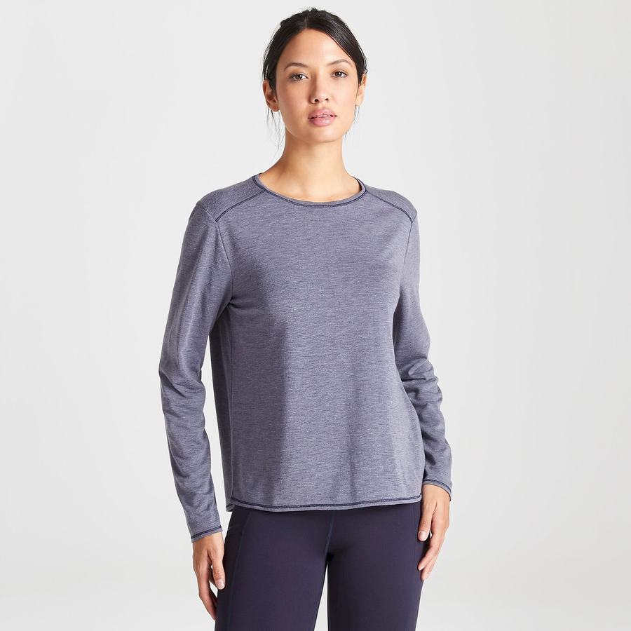 Blue Navy Craghoppers First Layer Long Sleeved Women's T-Shirts | TXV7485DM