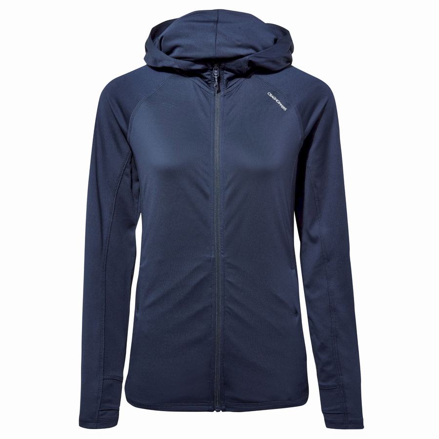 Blue Navy Craghoppers HeiQ Viroblock Hooded Women's T-Shirts | CLI3259WR