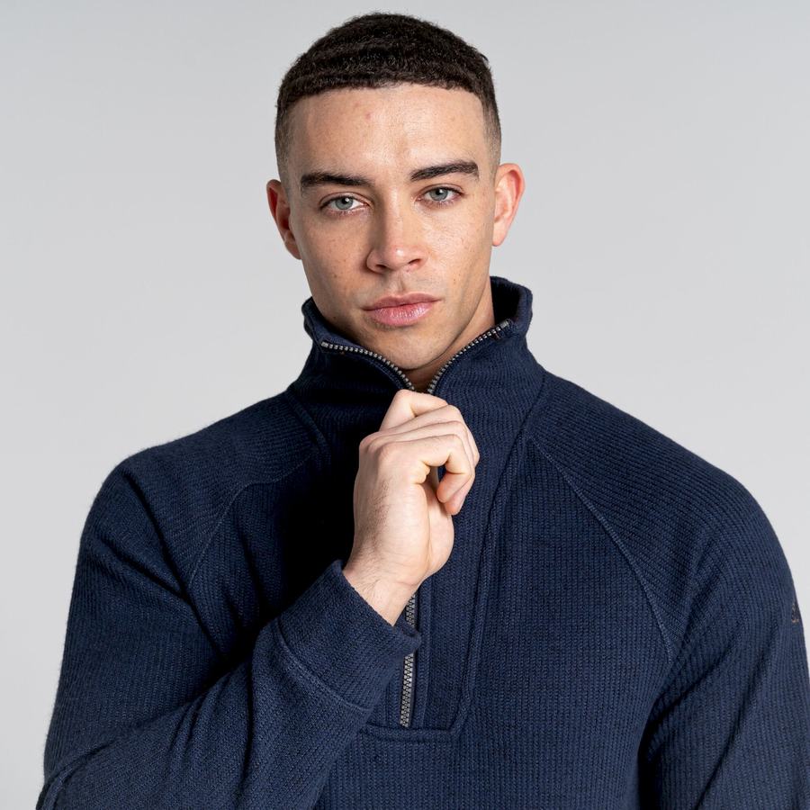 Blue Navy Craghoppers Logan Half Zip Men's Sweaters | XEG5637TJ