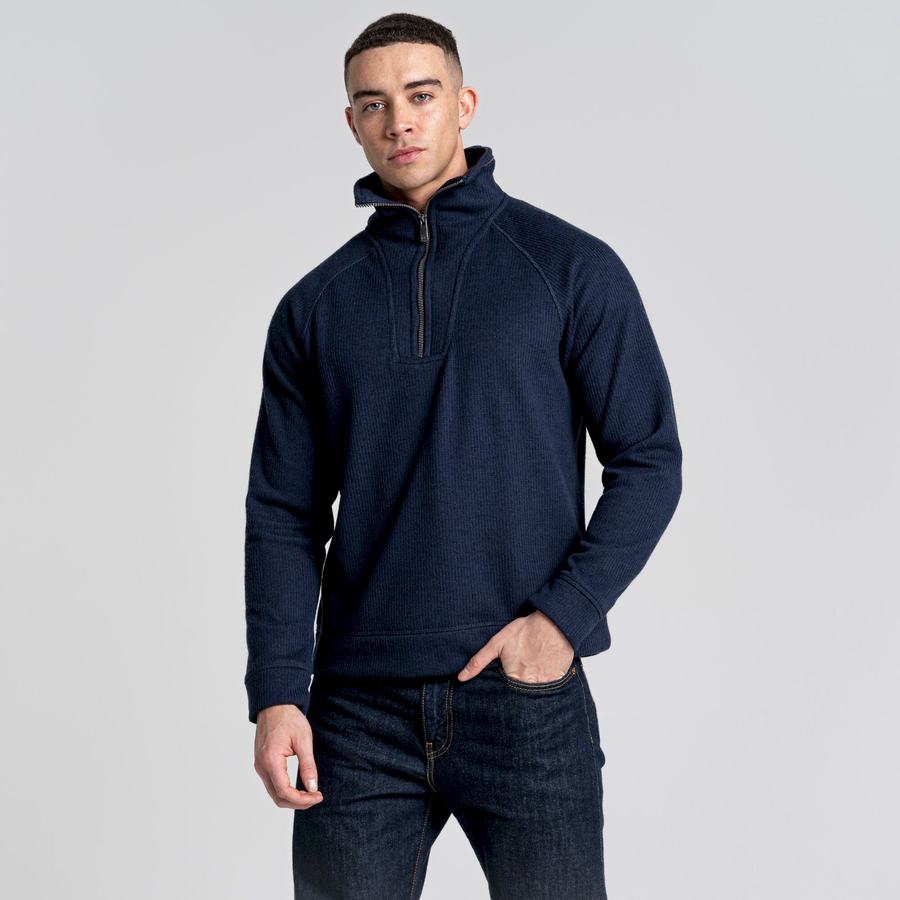 Blue Navy Craghoppers Logan Half Zip Men's Sweaters | XEG5637TJ